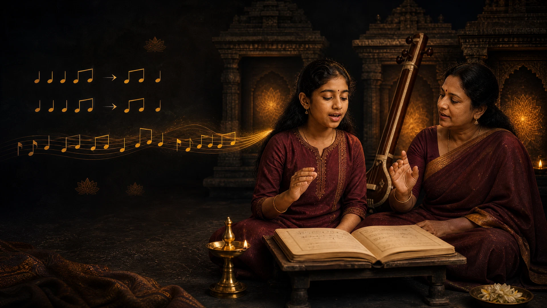 Geetham in Carnatic Music: A Practical Guide from Exercises to Song feature image for this Carnatic music guide